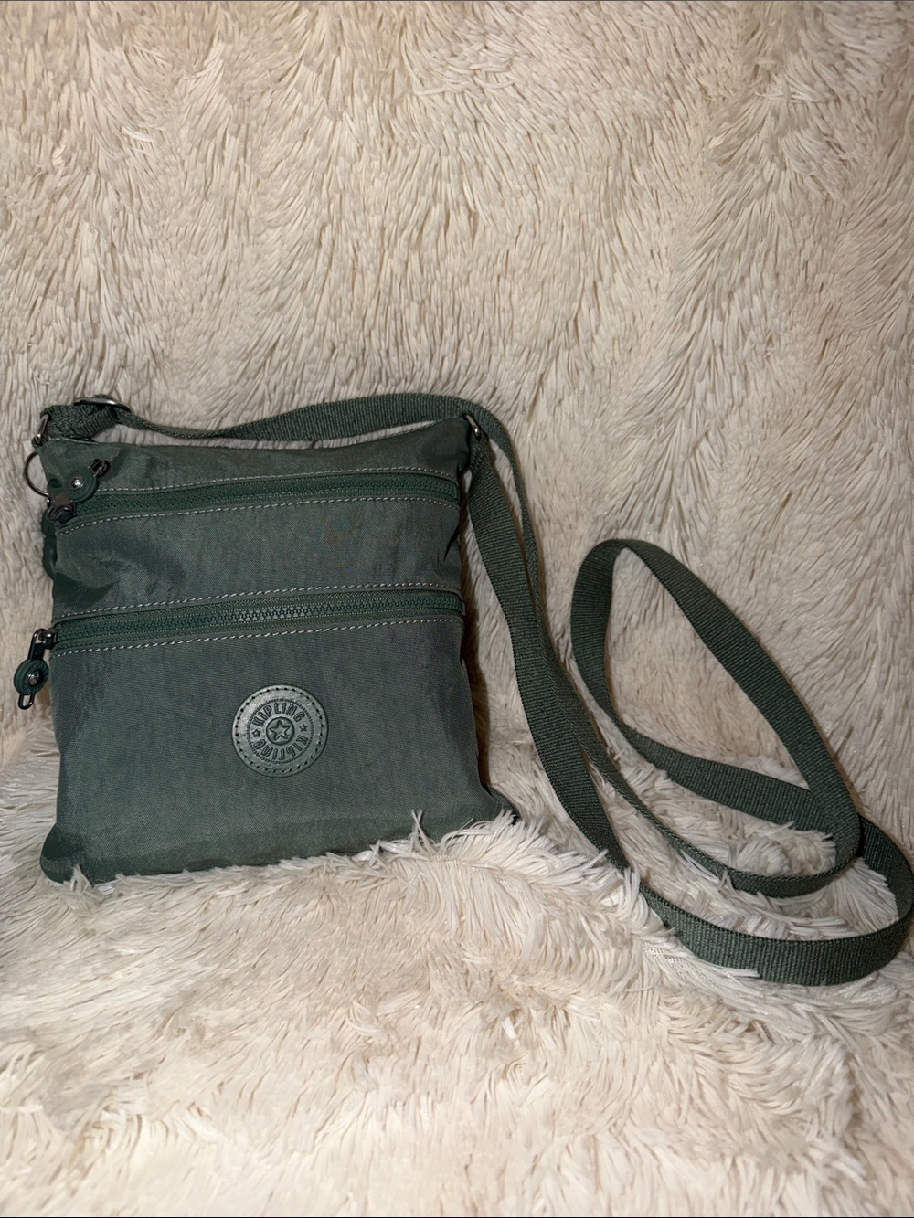 Kipling Dark Olive Green Crossbody Bag with Front Zip Pockets